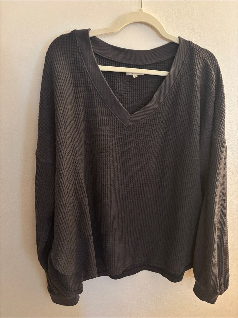 Madewell Charcoal V-Neck Waffle Knit Pullover